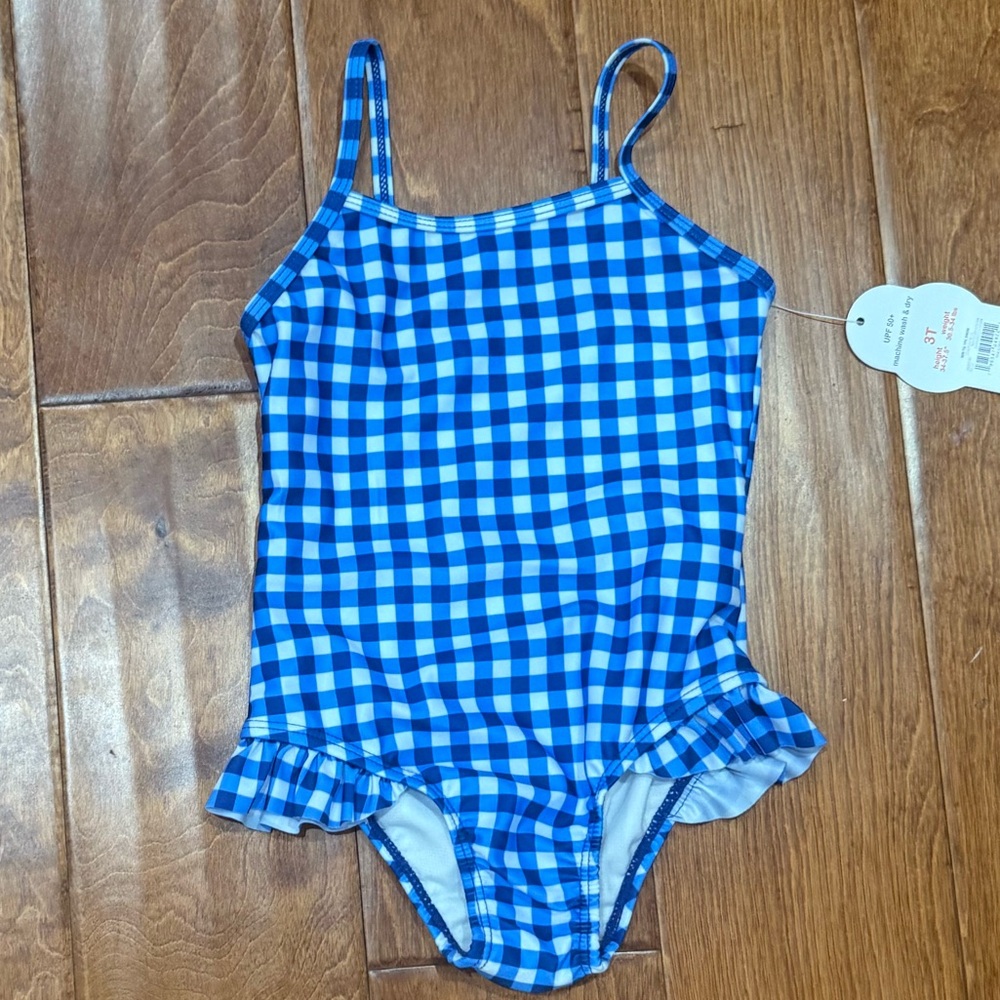 NWT Size 3T Wonder Nation Blue and White Gingham Swimsuit
